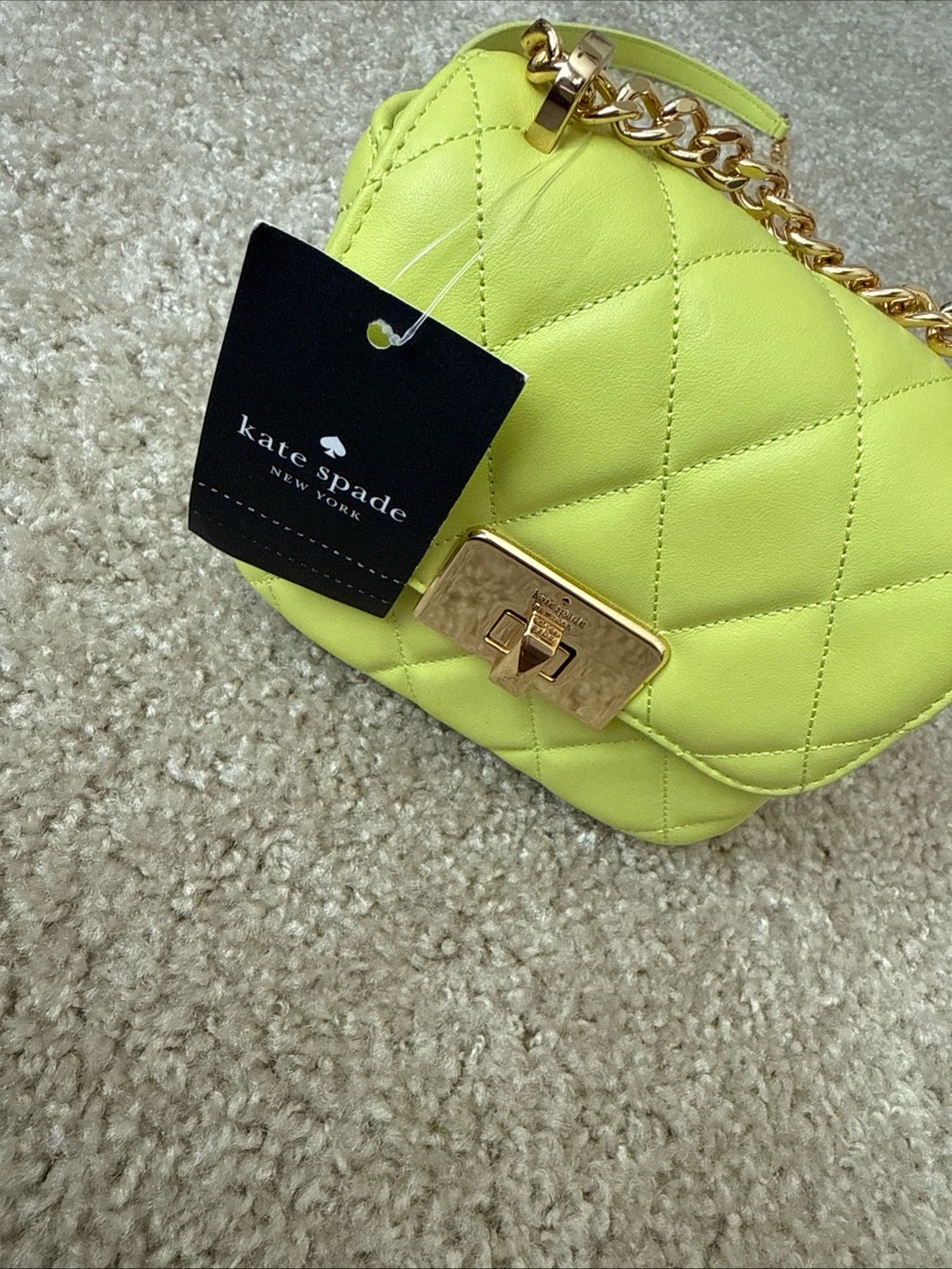 Kate Spade Carey, Micro Flip Chain Crossbody Bag in Lime Slush